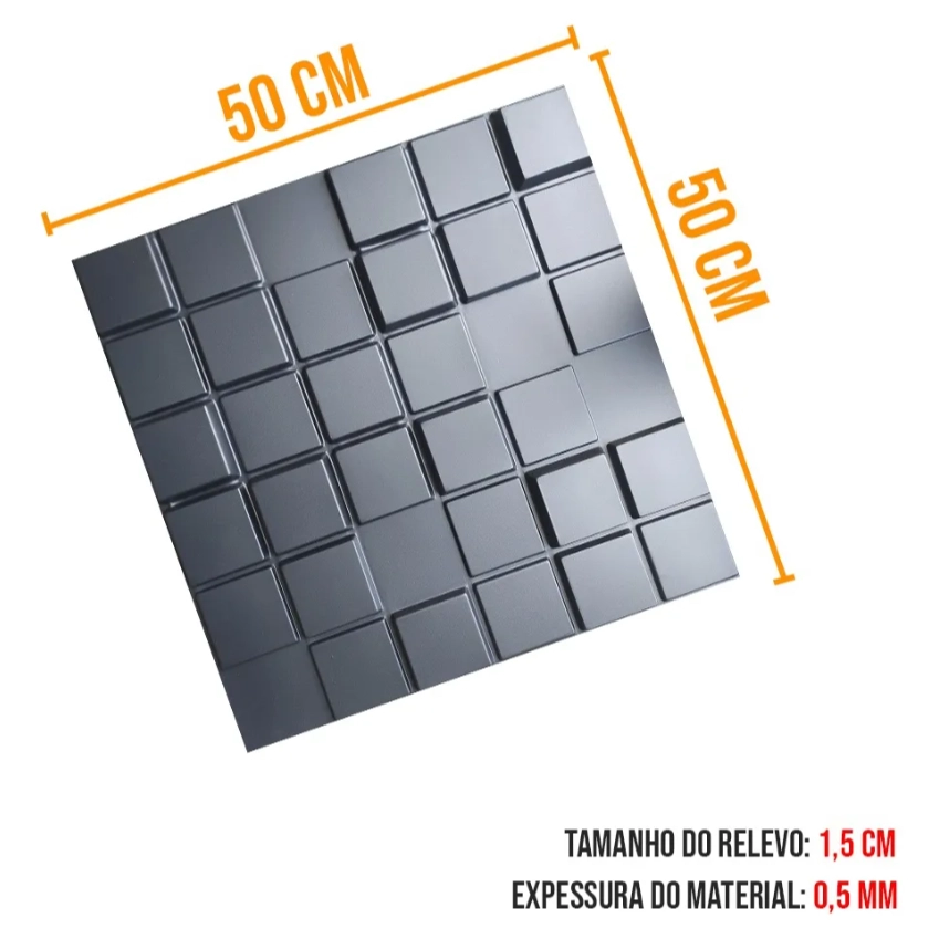 Placa 3D Poliestireno Black Basic Pixel 50x50
