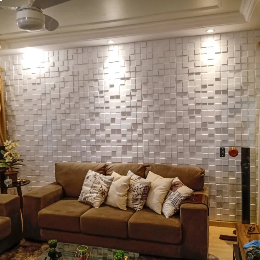 Placa 3D Poliestireno Branca Basic Pixel 50x50