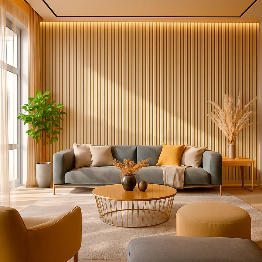 Painel Ripado Autocolante 40x300 - Amêndoa