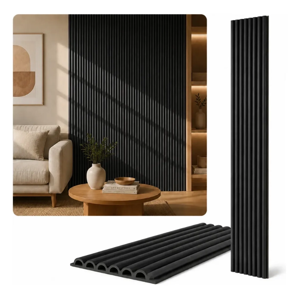 Painel Ripado Redondo de WPC Preto 13mm Painel Ripado Redondo de WPC Preto 13mm
