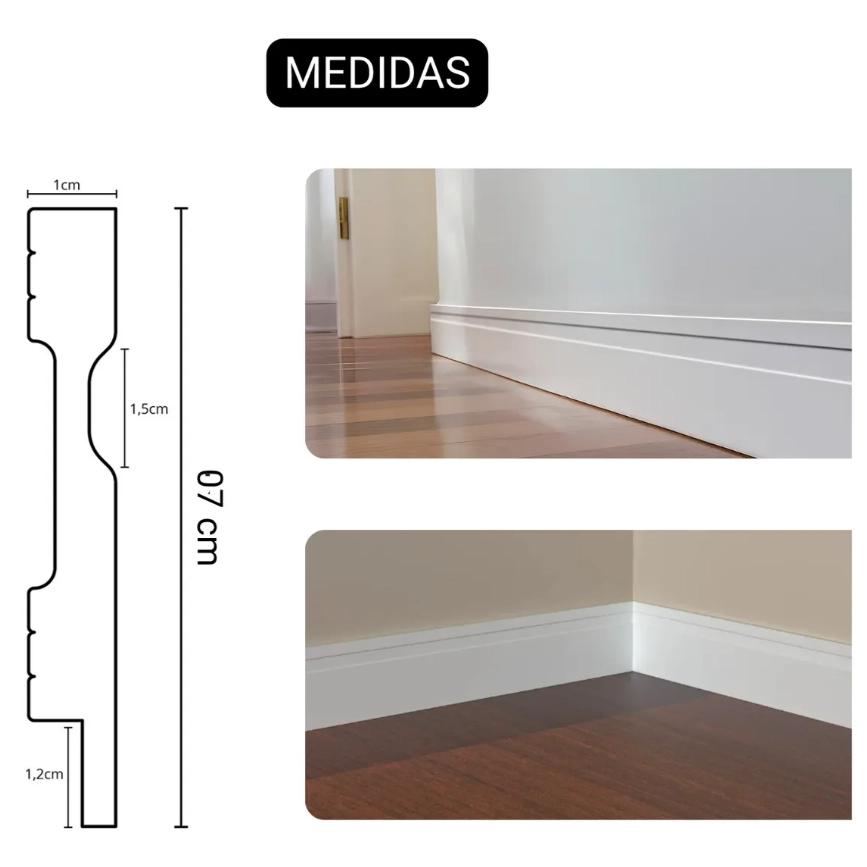 Rodapé Poliestireno 7cm Branco